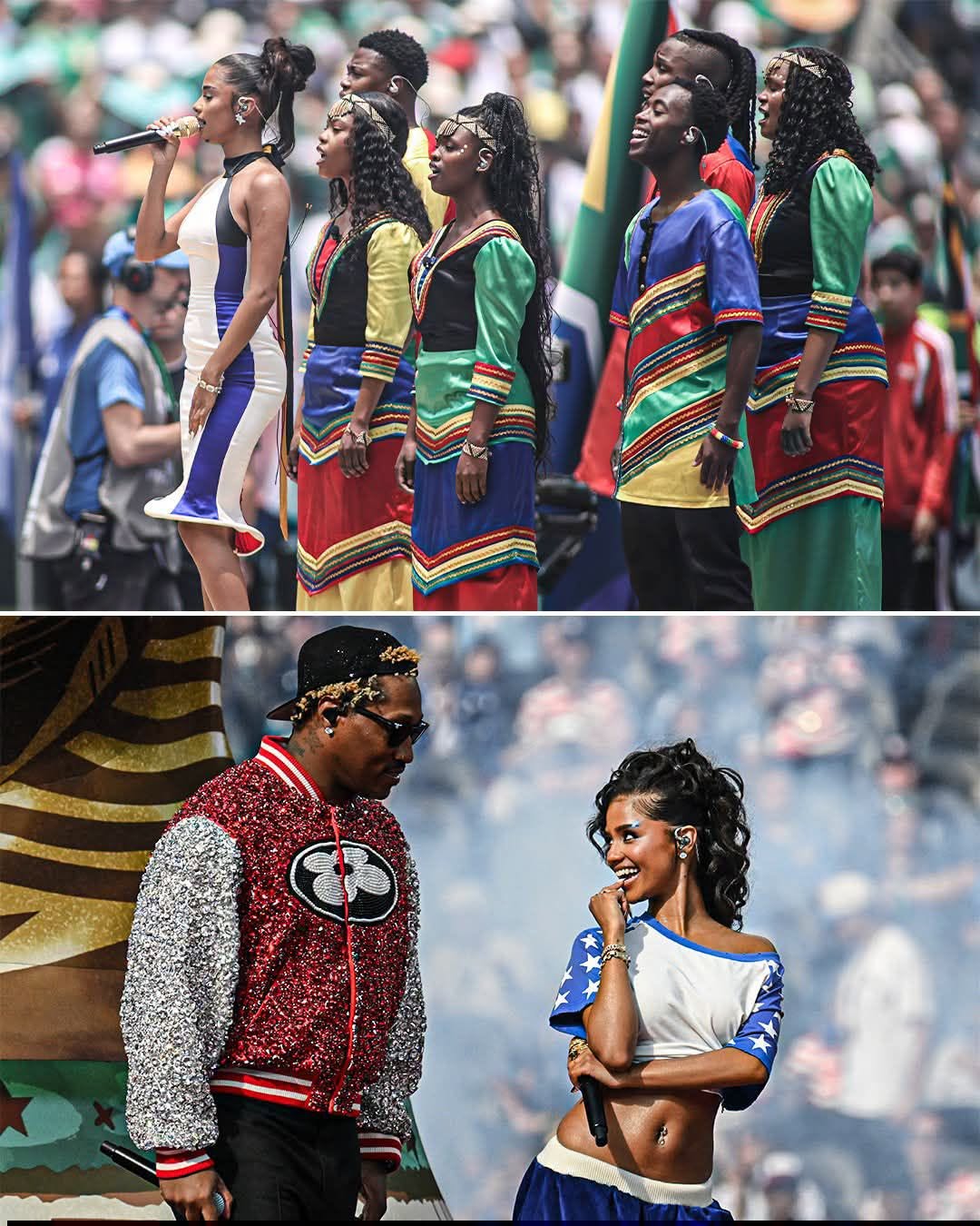 Tyla sang South Africa’s national anthem in Mexico City before the first game of…